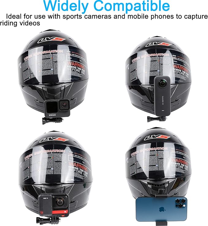 PellKing Universal Motorcycle Helmet Chin Action Camera Mount, Flexible Adhesive Helmet Mount Compatible with GoPro Hero 13 12 11 10 9 8 7 6 5 Black,Insta360,AKASO,DJI Action Sports Cam Accessories
