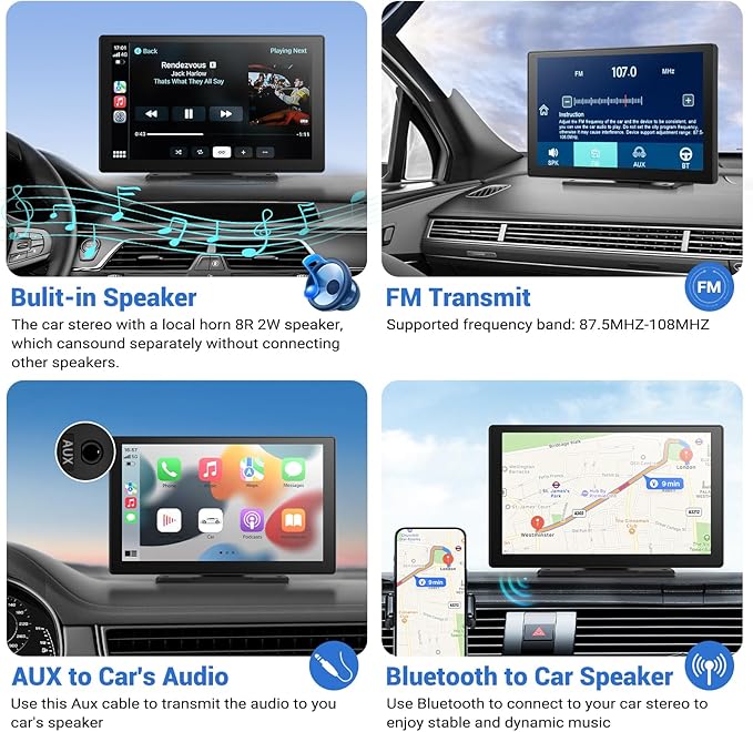 HAUXIY Wireless Apple Carplay Screen for Car 4K Dash Cam, 9" Portable Apple Carplay & Android Auto Car Stereo, with 1080p Backup Camera, GPS Navigation/Mirror Link/Voice Control/Bluetooth