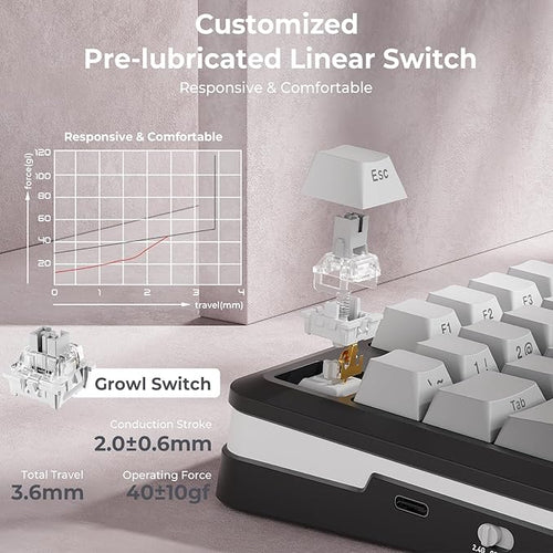 Redragon K681SP Wireless Mechanical Keyboard, Gasket Mounted RGB Gaming Keyboard with Volume Knob, Side Printed Keycaps, Pre-Lubed Linear Switches, 81 Keys 75％ Tri-Mode Hot Swappable for PC/Xbox/Ps4/5