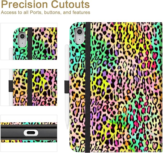 Vimorco Case for iPad (A16) 11th Generation 2025, for iPad 11th/10th Generation Case, Pencil Holder & Hand Strap & Pocket, Multiple Stand Protector PU Leather Shell Cover, Auto Wake/Sleep, Leopard