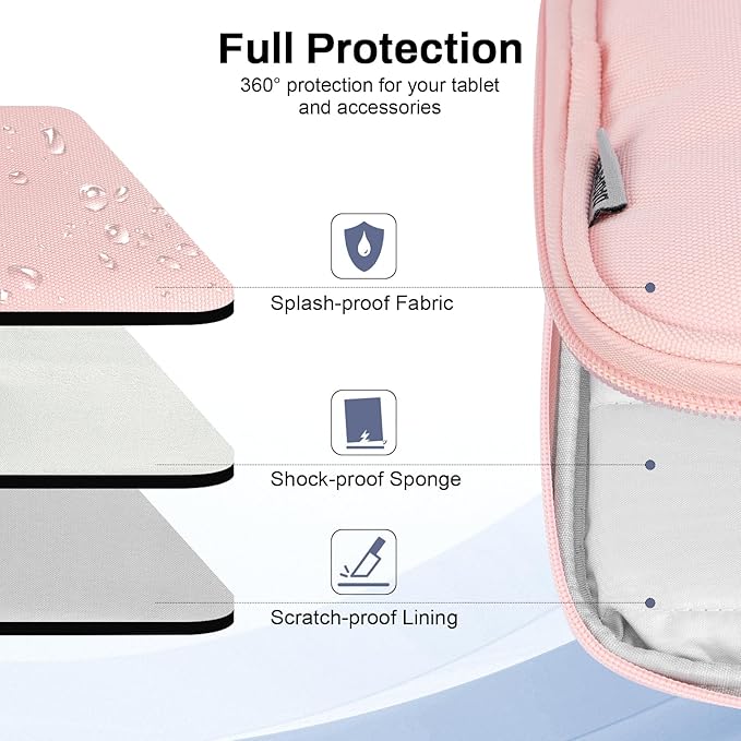 Dadanism 9-11 Inch Tablet Sleeve Padded Carrying Case with Handle, Protective Travel Bag for iPad A16 11" 2025, iPad Air M4/Pro M5 11", iPad 10th Gen 10.9", iPad 10.2", Galaxy Tab A11+ 11", Pink