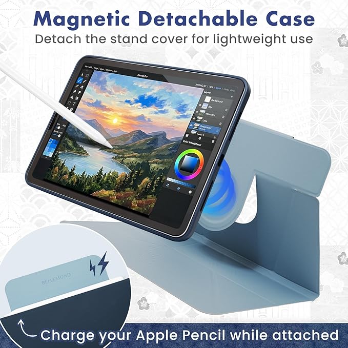 BELLEMOND iPad Air 11" Case M4 2026 / M3 2025 / M2 2024 | Origami Folio Stand | 6-Mode Foldable, Magnetic Detachable Cover | Mamoru Ori Case | Navy & Pale Blue