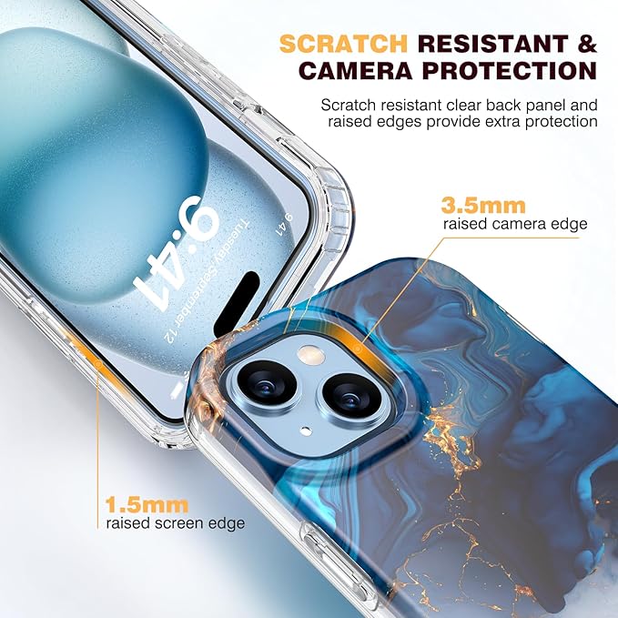 Diaclara Designed for iPhone 15 Case, Full Body Rugged Case with Built-in Touch Sensitive Anti-Scratch Screen Protector, with Camera Lens Protector for iPhone 15 6.1" (Water Blue)