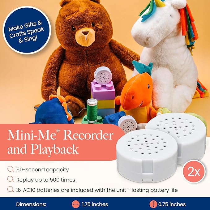 VOICEGIFT Mini-Me, 60-Second Multi-Message Audio Recorder for Plush Toys, Quilts, Pillow, Crafts, Playful Mini Voice Gift Inserts for Custom Sound Gifting & DIY Projects 2-Pack