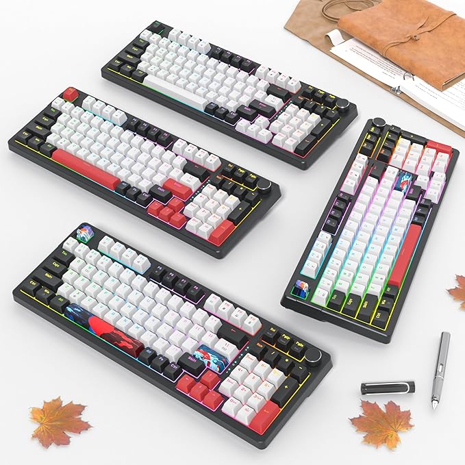 Wired Creamy Gaming Keyboard with Number Pad, 96% Hot-swappable Mechanical Keyboard, Full Layout Custom Keyboard Gasket Mounted with Red Switch Knob Control(White)