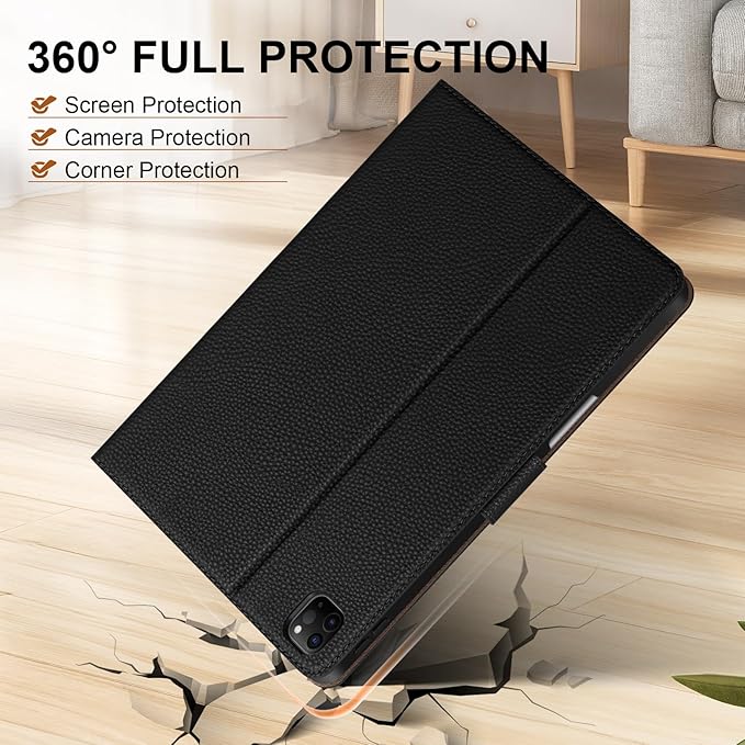 Genuine Leather Case for iPad Pro 11 Inch 4th/3rd/2nd/1st Generation 2022/2021/2020/2018 | with Pencil Holder and Adjustable Stand, Magnetic Closure, Auto Wake/Sleep Cover | Black