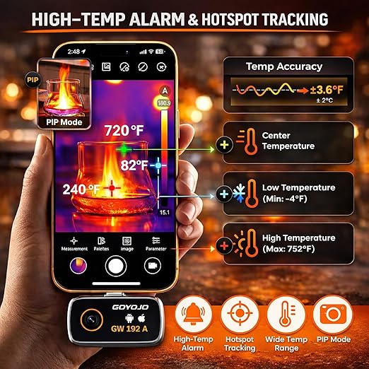 Thermal Imaging Camera for USB-C iPhone/Android/Tablet/pad, Thermal Camera 192x192 Super X³IR Resolution for Waterleak HVAC Electrical Automotive Home Insulation Inspections -4°F~752°F