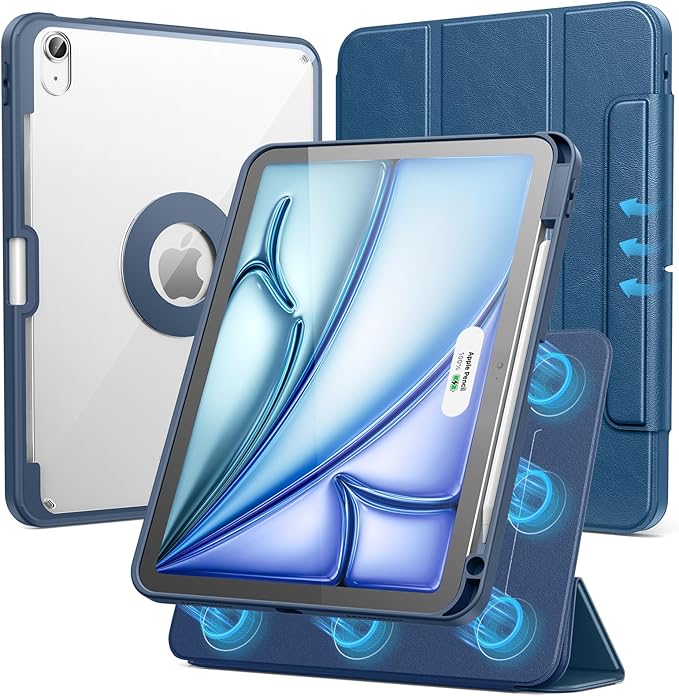 SPARIN Case for iPad Air 11 inch M3/ M2, iPad Air 7th/6th/5th/4th Gen (2025/2024/2022/2020) 10.9 inch,Case with Apple Pencil Holder, Detachable Magnetic Cover, Portrait and Landscape Stand, Navy