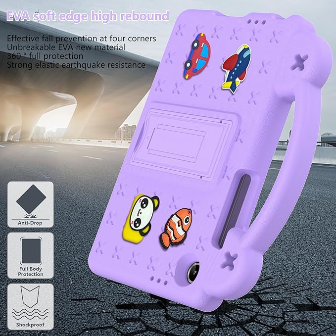 AKABEILA Compatible with Lenovo Tab One 2025 8.7 inch Tablet Case, Kids Friendly Universal Lightweight Shockproof Protective Case with Shoulder Strap & Stand Handle Light Purple