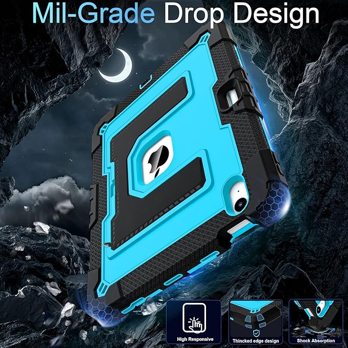 for iPad Air 11 Inch M4/M3/M2 (2026/2025/2024) iPad Air 5th/4th Generation Case 10.9 Inch (2022/2020),Military Grade Shockproof iPad Case Air 11 Inch with Pencil Holder, Black Blue