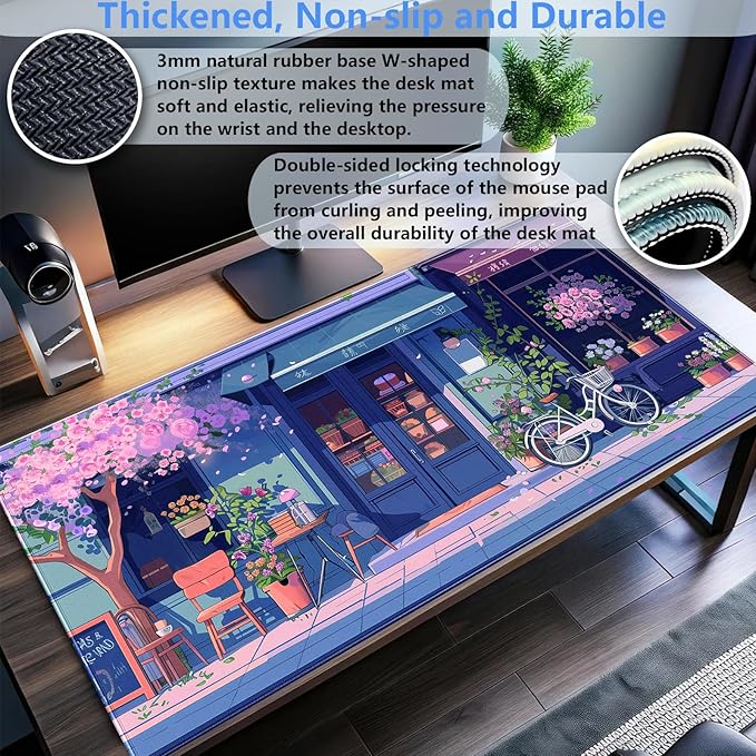 Kawaii Anime Desk Mat, Large 31.5x15.7 Inch Gaming Mouse Pad, Pink Cherry Blossom Japanese Aesthetic Keyboard Pad, Warm & Cute Desktop Mat for PC Gamers