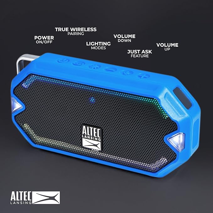 Altec Lansing - HydraMini Wireless Bluetooth Speaker, IP67 Waterproof USB C Rechargeable Battery with 6 Hours Playtime, Compact, Shockproof, Snowproof, Everything Proof (Royal Blue)