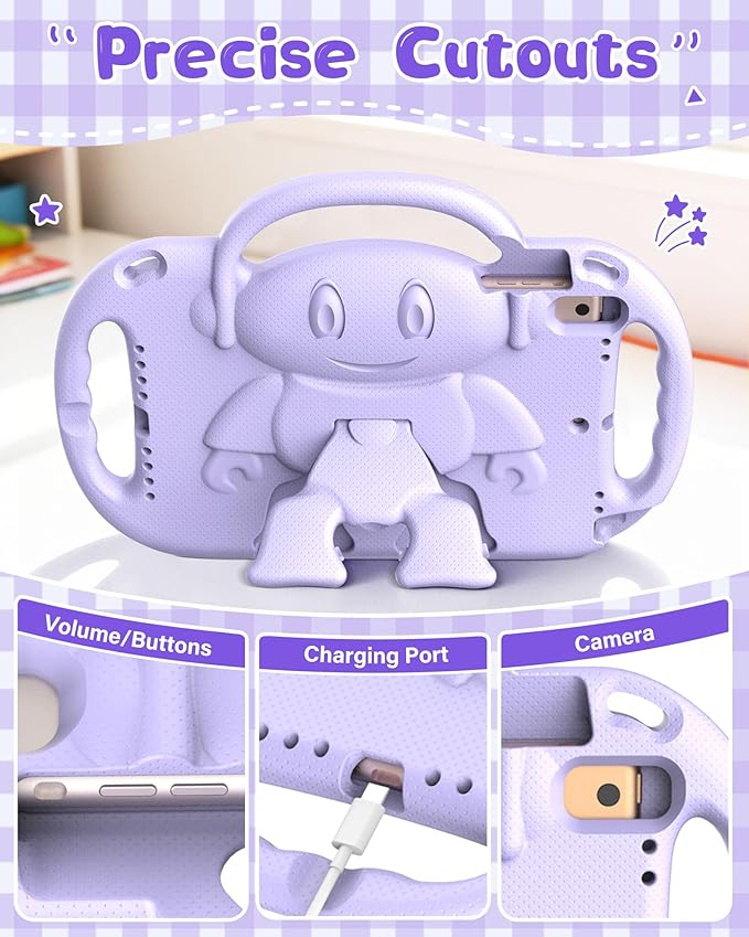 Kids Case for iPad 5th/6th Generation (9.7 inch, 2017/2018) & iPad Air 1/2 9.7" & Pro 9.7, Durable Shockproof Lightweight Kids Cover with Shoulder Strap/Handle/Kickstand, Light Purple