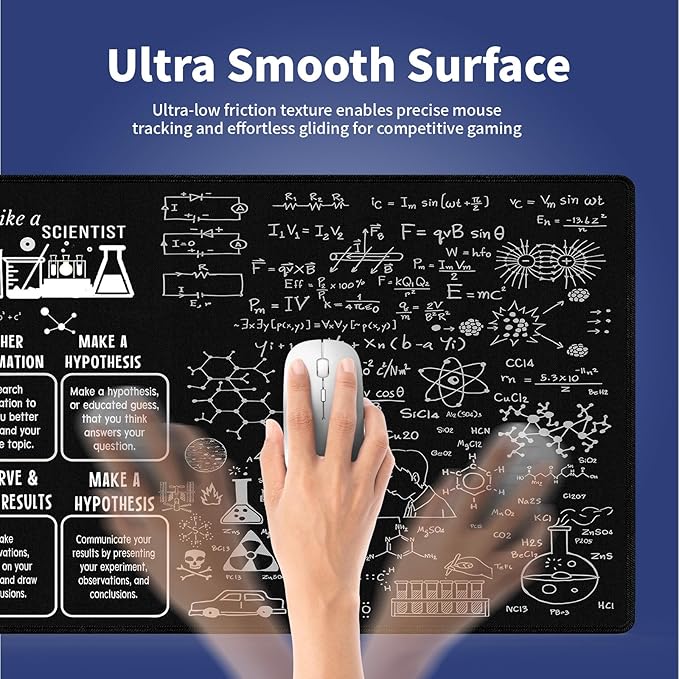 Extra Large Gaming & Office Mouse Pad (31.5" x 11.8") – Inspirational Quote About Science & Education Formulas Math Schematic Physics Equation, XXL Desk Mat with Durable Stitched Edges