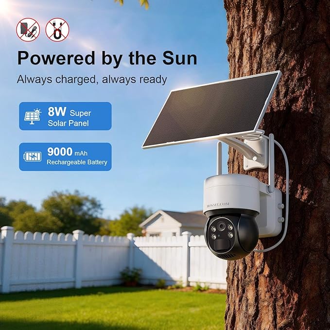 HOSAFE.COM Solar Security Cameras Wireless Outdoor, WiFi Cameras for Home Security, Outdoor Camera with 360° View, 2K HD Color Night Vision, 2-Way Audio, SD/Free Cloud Storage (Need Apply), 2 Packs