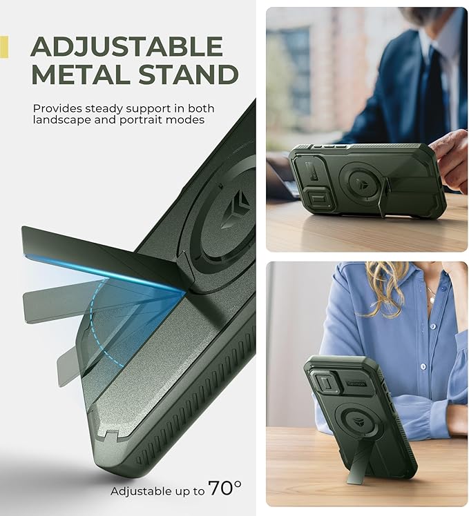 Dexnor for iPhone 16 Plus Case with Slide Camera Cover&Adjustable Kickstand & Built-in Screen Protector,Compatible with MagSafe Shockproof Bumper Cases Heavy-Duty Magnetic Protective Cover,Army Green
