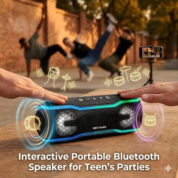 IPX7 Waterproof Bluetooth Speaker, 24H Playtime, LED Lights, Wireless Outdoor Speaker for Pool, Beach, Shower, Blue
