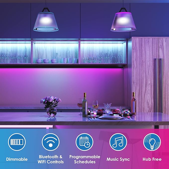 CLEANLIFE Smart Gen 2 A19 LED Bulb - RGB + Tunable White Smart Bulb with WiFi & Bluetooth Light Control - App Controlled, Programmable LED Lights - Pack of 2 9W Dimmable LED Light Bulbs