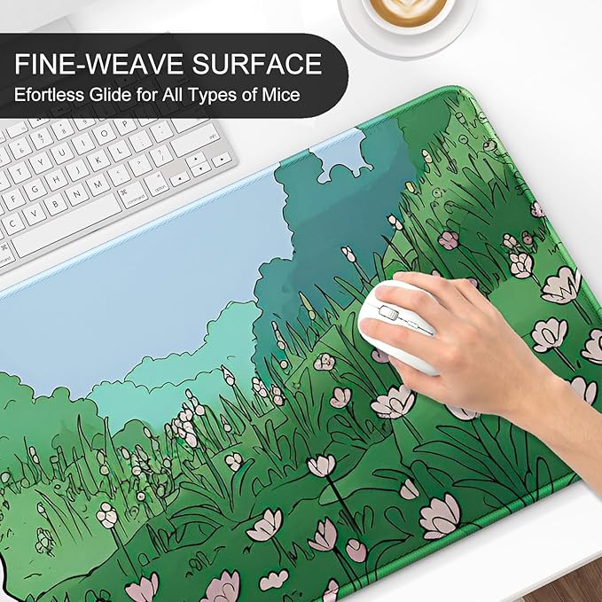 Auhoahsil Ultra Large Gaming Mousepad, XXL Extended Full Size Desktop Matt for Keyboard, Laptop & Computer, 35.5 x 15.7 in, Anime Bunny Green Grass