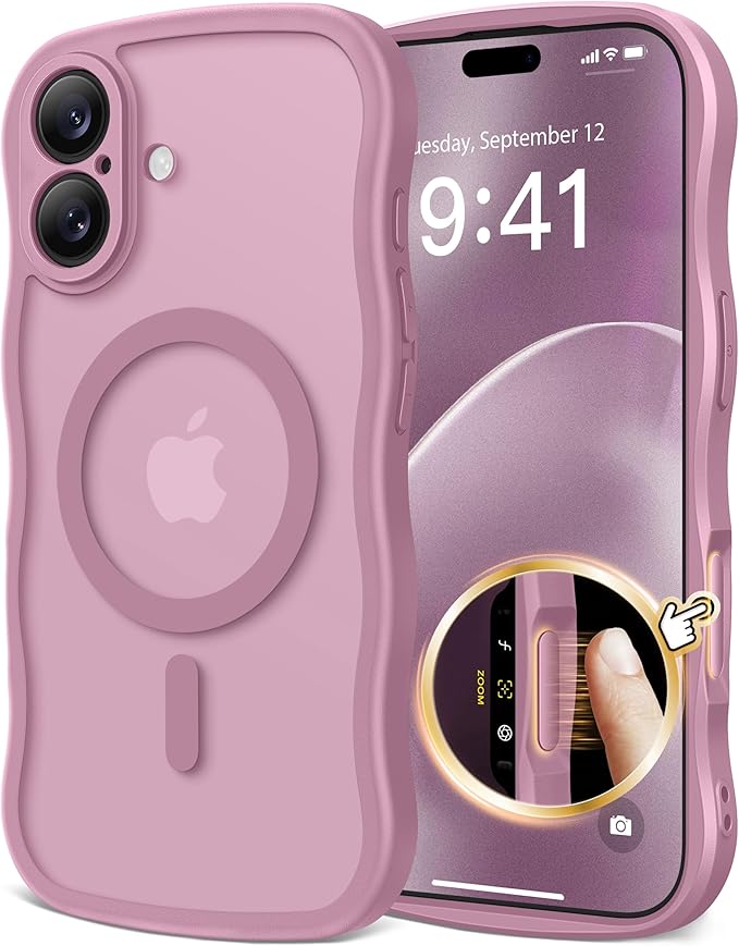CAPRARO Magnetic for iPhone 17 Case for Women Girls, Upgraded [Full Camera Protection] [Compatible with MagSafe] Cute Wave Translucent Matte Phone Case for iPhone 17, Black Currant