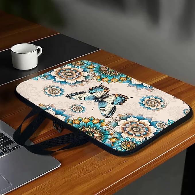 Bohemia Butterfly 13 Inch Laptop Sleeve, Laptop Cover Computer Bag Tablet Carrying Case with Handle Tote Bags Notebook Handbag Messenger Briefcase for Travel/Business/School/Work