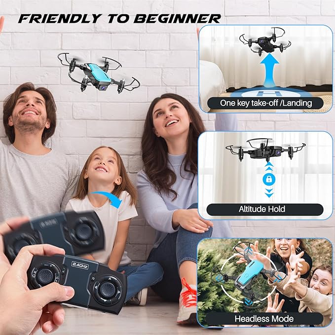 SIMREX Mini Drone with 720P Camera for Kids & Beginners - Foldable RC Quadcopter, Optical Flow Positioning, Altitude Hold, 3D Flip, 2 Batteries 20Min Flight, Safe & Easy Indoor Outdoor Flying Toy Gift (Blue)