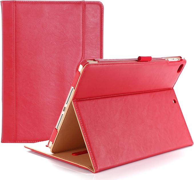 ProCase for iPad 9.7 Inch iPad 6th/5th Generation Case 2018 2017/iPad Air 2/Air 1 Case, Premium Leather Folio Corner Protection Multi-Angle Viewing Stand Cover with Front Pocket Pen Loop -Red