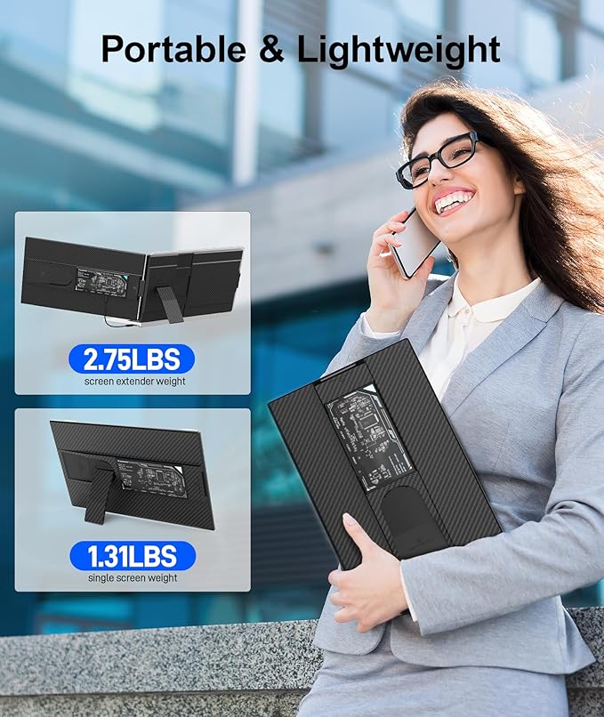 ZUMWALT 15.6" Laptop Screen Extender, 1080P FHD Detachable Laptop Monitor Extender, Dual Monitor for 13-17" Laotop, Plug and Play Portable Monitor Compatible with Mac/Windows/Android/Chrome/PS5