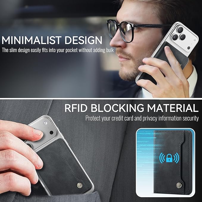Vinich for MagSafe Wallet Magnetic RFID Blocking Card Holder Compatible with MagSafe Phones and Cases, Strong Magnet Minimalist Phone Wallet for iPhone 17/16/15/14/13/12/ Pro/Max/Plus, Vintage Black