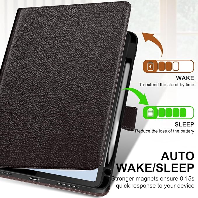 Genuine Leather Case for iPad 11th Gen 11" (2025/A16) & 10th Gen 10.9" (2022) | Slim Protective Cover with Adjustable Stand, Magnetic Closure, Auto Wake/Sleep, Premium Leather | Dark Brown
