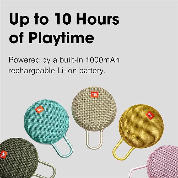 JBL Clip 3, Mustard Yellow - Waterproof, Durable & Portable Bluetooth Speaker - Up to 10 Hours of Play - Includes Noise-Cancelling Speakerphone & Wireless Streaming