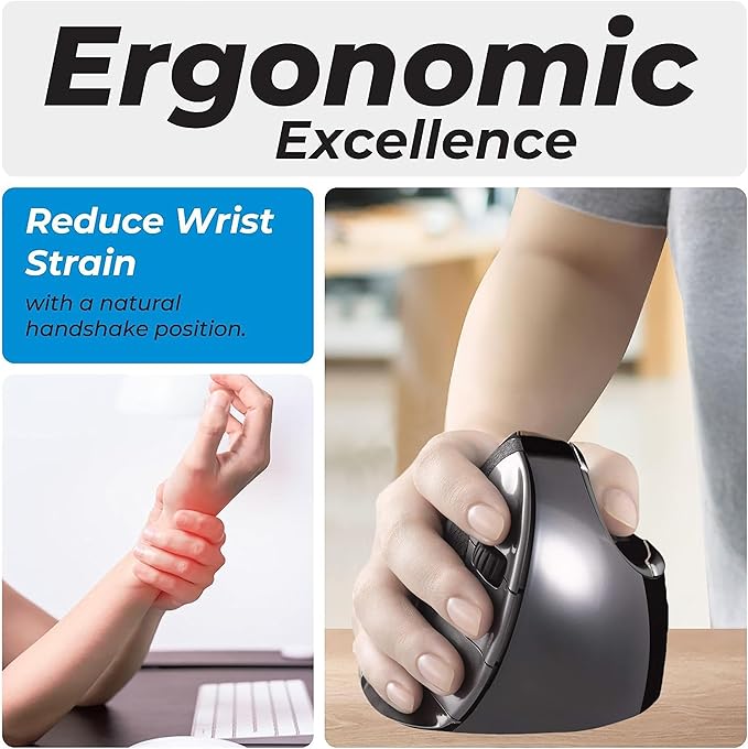 Evoluent – Inventor of The Vertical Mouse – VMDSW Ergonomic Vertical Mouse Right Hand Small USB Wireless, Sculpted for Comfort, Reduces Wrist Strain, 4 Speeds, 6 Customizable Buttons in Windows