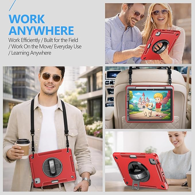 Case for iPad Air 11 M4 2026/ M3 2025/ M2 2024: TPU Cover for iPad Air 5th & 4th Generation 10.9 Inch (2020/2022) with Screen Protector- Stand- Handle- Shoulder Strap- Pencil Holder
