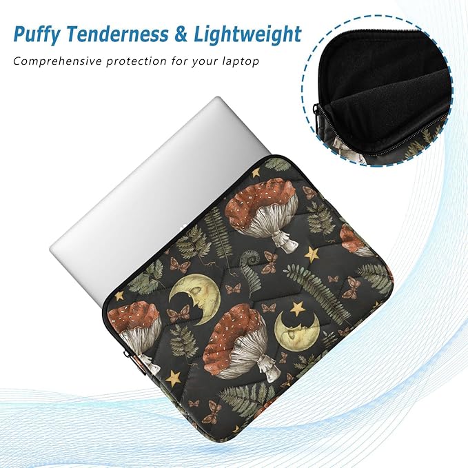 Vintage Magic Forest Moon Mushroom Laptop Sleeve - 13 to 14 Inch Cute Waterproof Computer Cover for Women & Men's Laptop Accessories