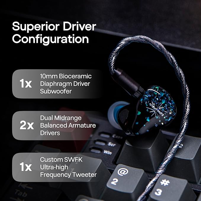 Linsoul Kiwi Ears Astral 1DD+6BA Hybrid in Ear Monitor, Wired Earbuds, HiFi Studio Recording &Mixing Earphone, Portable Gaming IEMs for Professional Music Engineers Audiophiles (Blue)