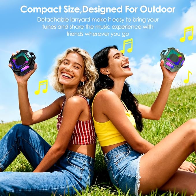 Shower Bluetooth Speaker Waterproof, Portable Small Speaker, Outdoor Bluetooth Speakers Wireless, LED Light, BT5.4, 24H Playtime, Built in Mic, Powerful Sound for Party, Unisex Gifts for Adults-Green