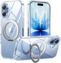 360° Ring Stand for iPhone 17 Case, Compatible with MagSafe, Military-Grade Protective,Anti-Yellowing, Scratch-Resistant Back Cover Phone Case for iPhone 17 6.3", Clear Glitter Stand