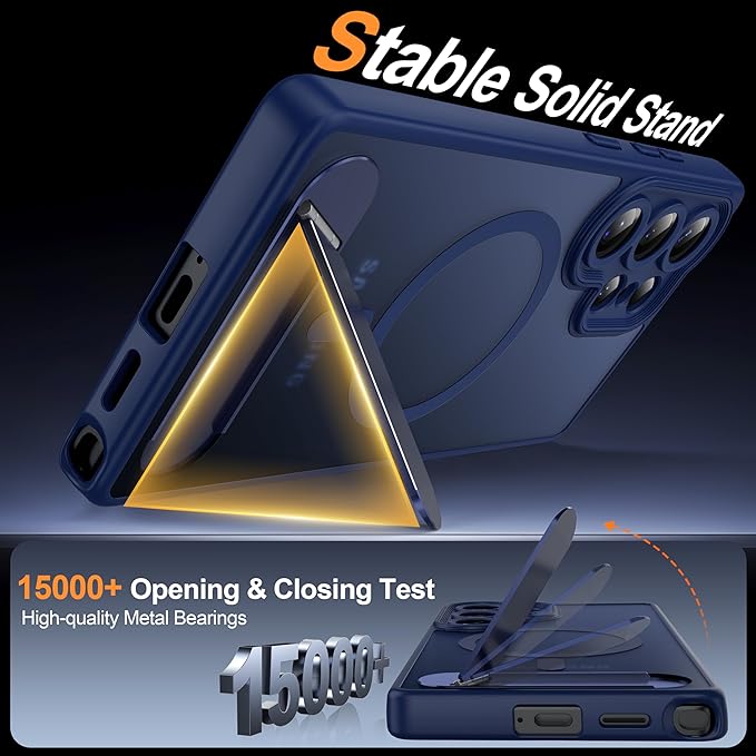 Magnetic for Samsung Galaxy S25 Ultra Case, [Compatible with MagSafe][Full Camera Protection][Built-in Invisible Kickstand] Translucent Matte Phone Case for S25 Ultra 6.9" - Blue
