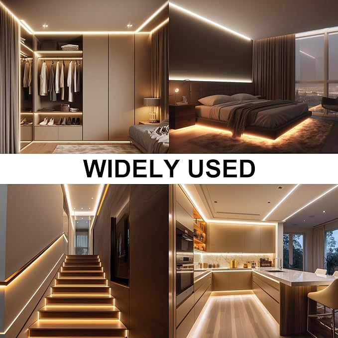 AXMOTUT COB LED Strip Lights with RF Remote, 24V 32.8ft Warm White Dimmable LED Light Strips, High Bright 3000K LED Lights with Power Supply for Room, Kitchen, DIY Home Decoration