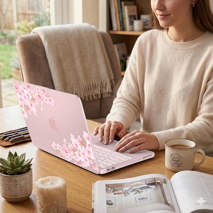 DONGKE for MacBook Neo 13 inch Case 2026 (Model A3404), Artistic Cherry Pattern Ultra Slim Frosted Matte Hard Shell, Anti-Scratch & Fingerprint Resistant Cover - Cherry Blossom