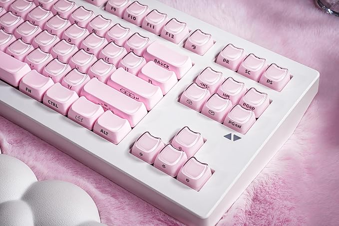 ZORNHER CG870 Wireless Mechanical Keyboard,80% Pink & White Gaming Keyboard, Creamy Keyboard,Cute Jelly Cat Clear Ceramic Jade Keycaps,Girly Aesthetics Kitty Keyboard,Creamy Sounding Linear Switches