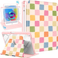 Uppuppy for iPad 9th/8th/7th Generation Case for iPad Air 3rd/ Pro 10.5” Case - 360 Rotating Stand Folio Smart Cover with Pencil Holder for Women, Colorful Checkered for Apple Tablet 7/8/9 Gen 10.2”