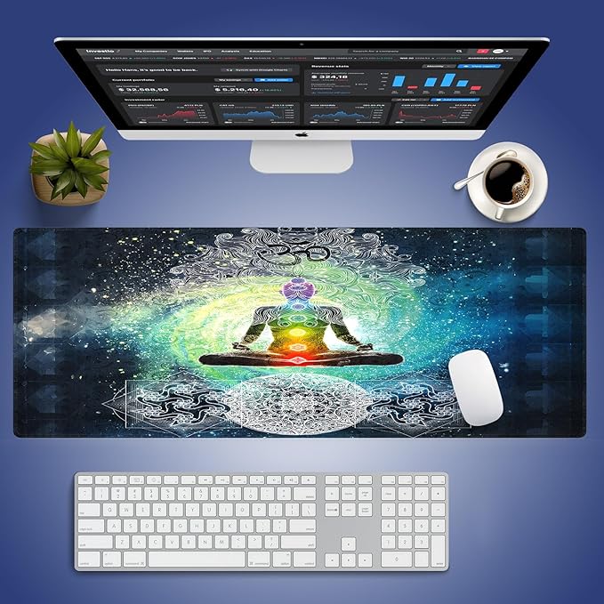 Extra Large Gaming & Office Mouse Pad (31.5" x 11.8") – Yoga Mandala Design Zen Meditation Hippie Style with Sign Chakra Art, Premium Anti-Slip XXL Desk Mat with Durable Stitched Edges