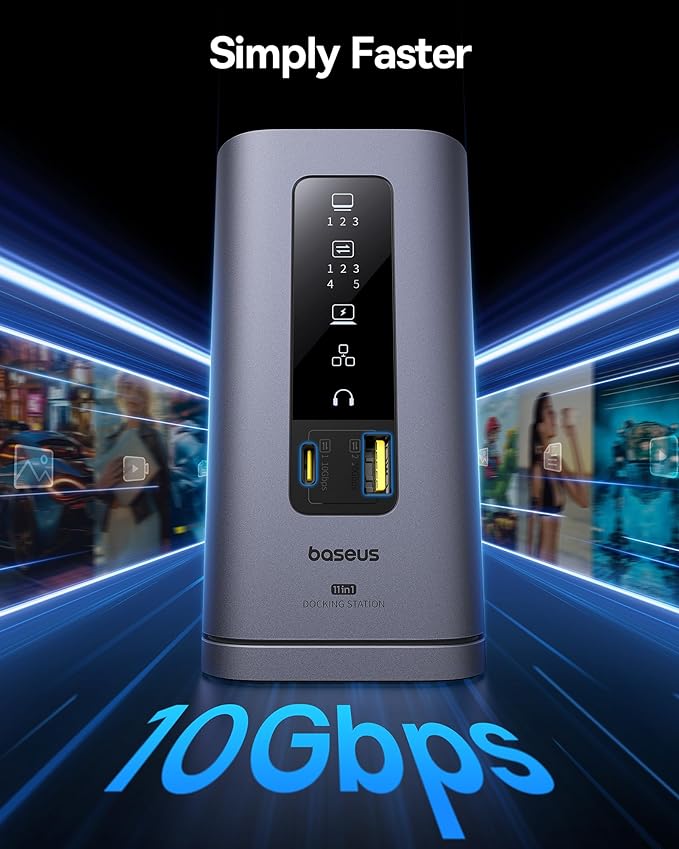 Baseus Spacemate Docking Station, 11-in-1 USB-C DisplayLink Docking Station for macOS Laptop, Triple Display with 4K HDMI, 10Gbps USB-C & USB-A, Ethernet, Audio, 100W PD Charging (Driver Required)