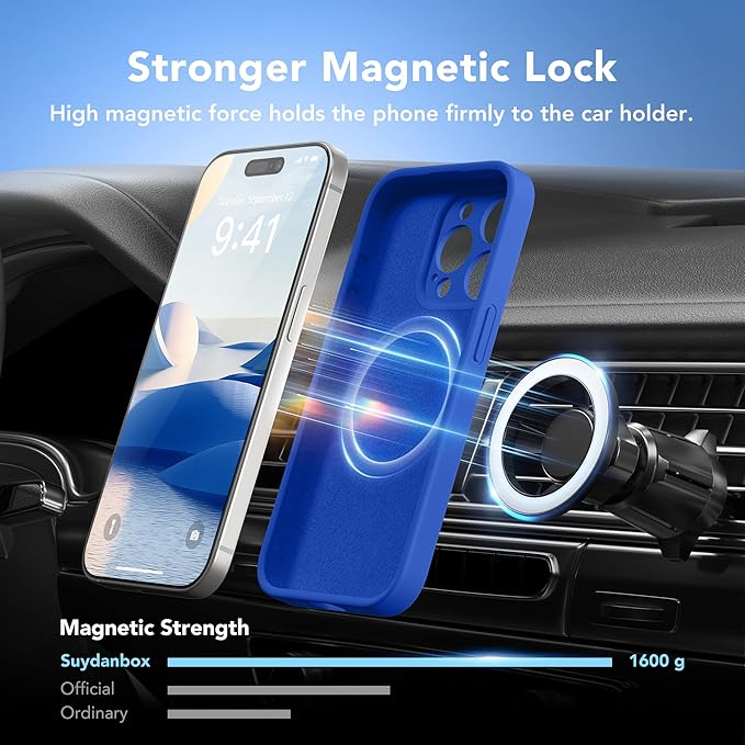 Magnetic for iPhone 14 Pro Case, Compatible with MagSafe, [Full Camera Protection][Screen Protector] Silicone Shockproof Protective Phone Case for iPhone 14 Pro 6.1", Klein Blue
