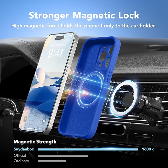 Magnetic for iPhone 15 Pro Case, Compatible with MagSafe, [Full Camera Protection][Screen Protector] Silicone Shockproof Protective Phone Case for iPhone 15 Pro 6.1", Klein Blue