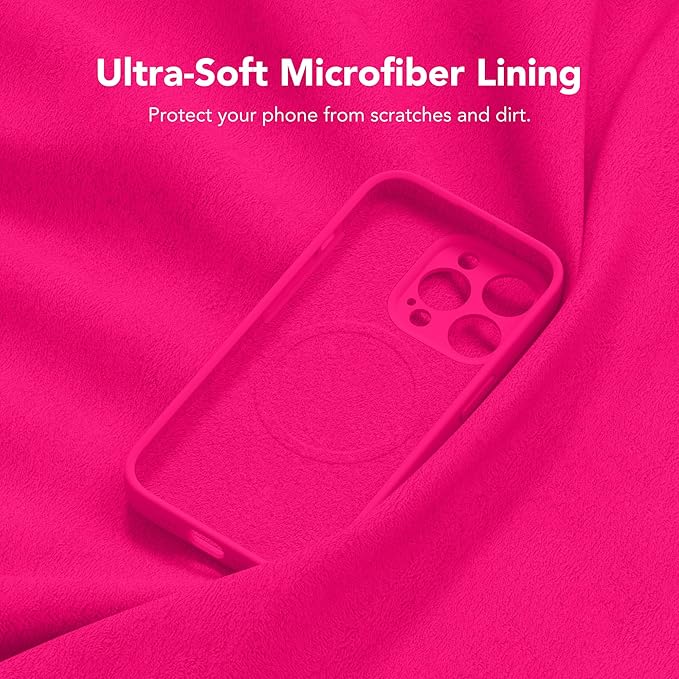 Magnetic for iPhone 14 Pro Case, Compatible with MagSafe, [Full Camera Protection][Screen Protector] Silicone Shockproof Protective Phone Case for iPhone 14 Pro 6.1", Hot Pink