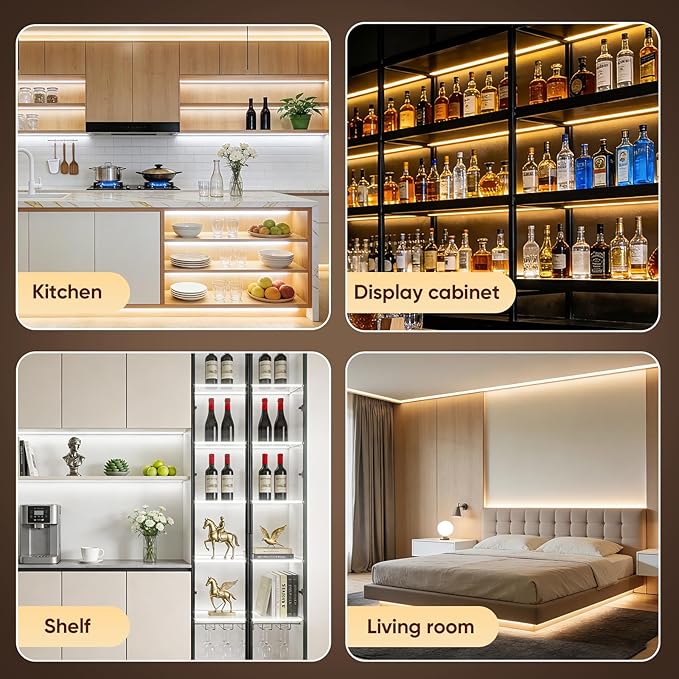 V4light COB LED Strip Light, Natural White (4000K), 12V Tape Light, CRI 95+, 3W/FT High Density, Dotless, Cuttable, UL Listed, Gold-Plated PCB for Bedroom, Kitchen, Cabinets (No Power Supply)