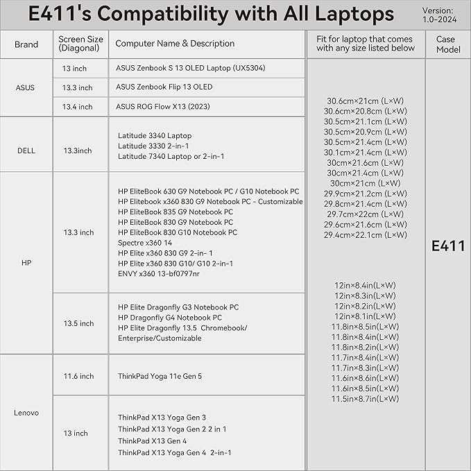 Smatree 13-14 inch Laptop Sleeve for ASUS Zenbook A14 UX3407 Copilot+PC, for Zenbook Flip 13 OLED UX363/S 13 OLED UX5304, for ROG Flow X13 2023, Laptop Case with Accessory Pocket, YKK Zipper (E411)