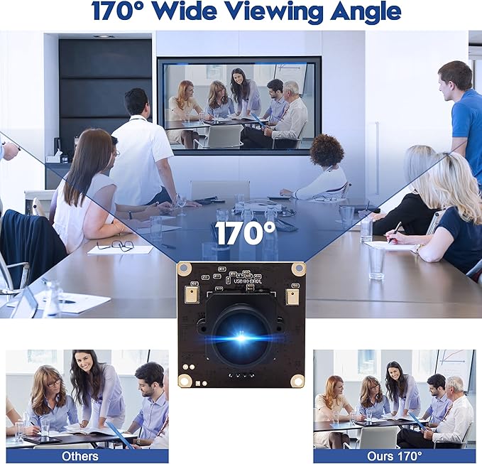 4K USB Camera Ultra HD 2160P Webcam with IMX317 Sensor, 170 Degree Fisheye Lens, Dual Microphone, Plug and Play for Windows/Mac/Linux/Raspberry Pi